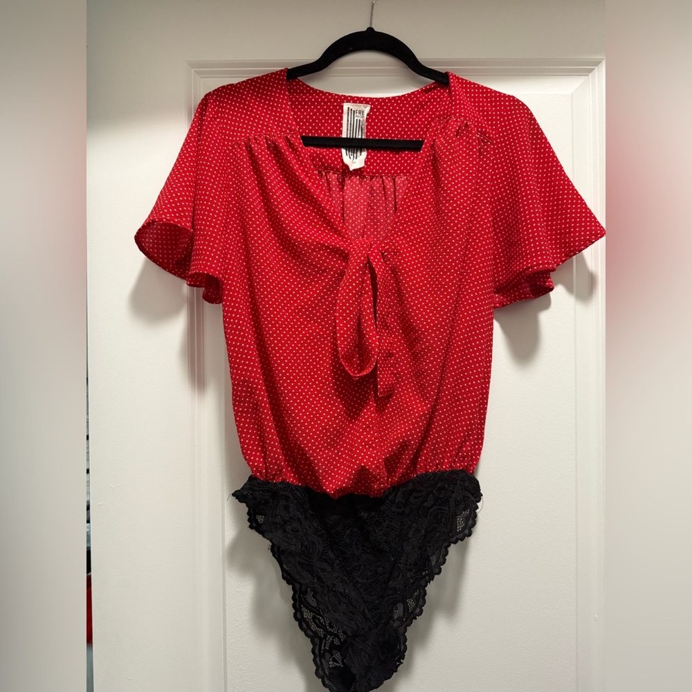 Free People Red Polka Dot Bodysuit